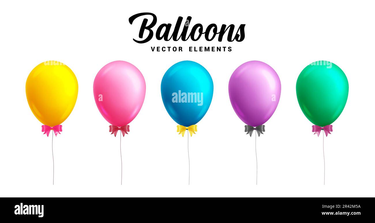 Disegno vettoriale del set di palloncini per compleanno. Collezione di elementi per feste in mongolfiera. Elemento colorato dell'illustrazione vettoriale. Illustrazione Vettoriale