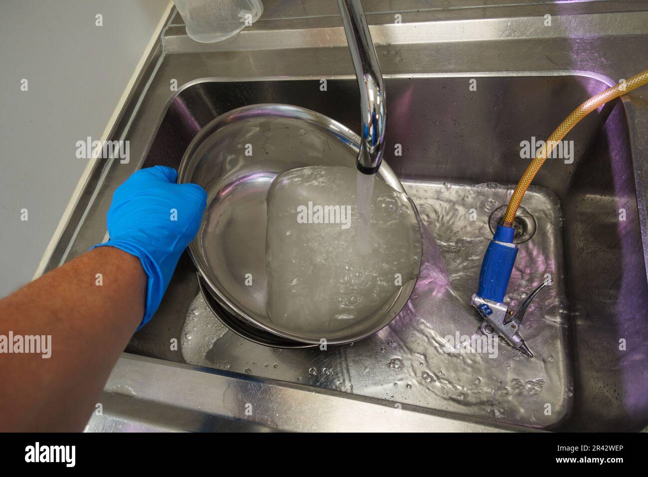 una grande capsula salina viene pulita in un reparto di sterilizzazione Foto Stock