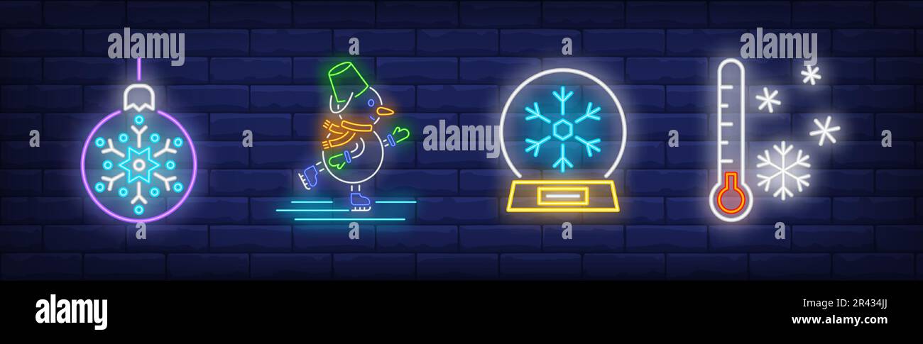 Set di cartelli al neon invernali Illustrazione Vettoriale