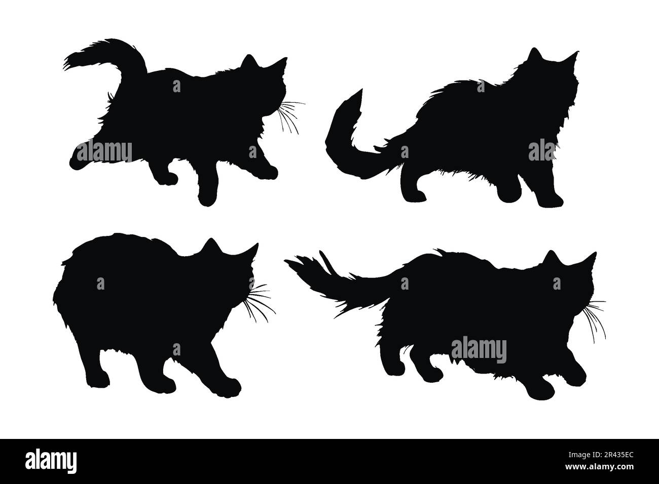 Carino disegno del vettore domestico del gatto su uno sfondo bianco. Carino gatto camminare silhouette design bundle. Vettore set silhouette in piedi felino. Gatto in piedi in d Illustrazione Vettoriale