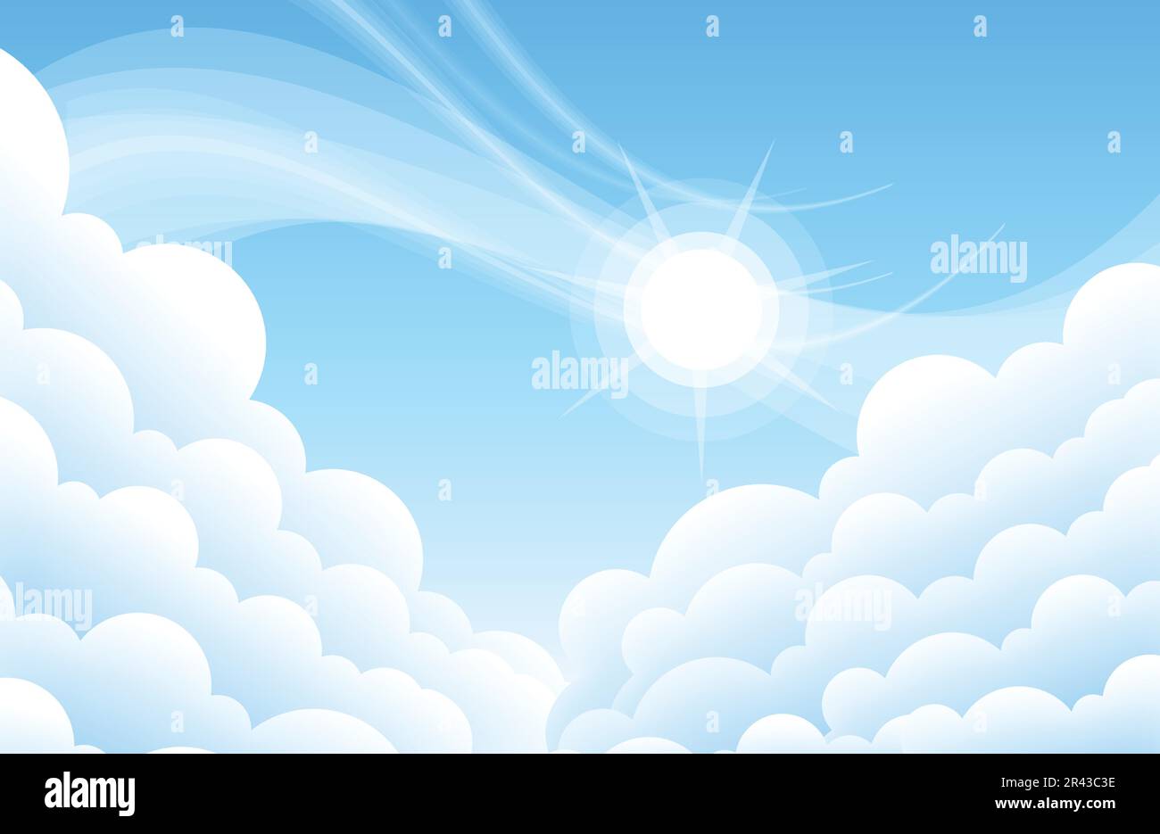 sopra le nuvole cielo azzurro chiaro con il sole che splende sfondo vettoriale Illustrazione Vettoriale