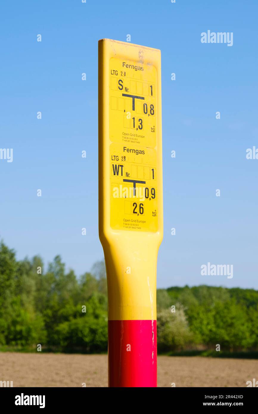 Cartello distrettuale gas, corso del gasdotto, Renania settentrionale-Vestfalia, Germania Foto Stock
