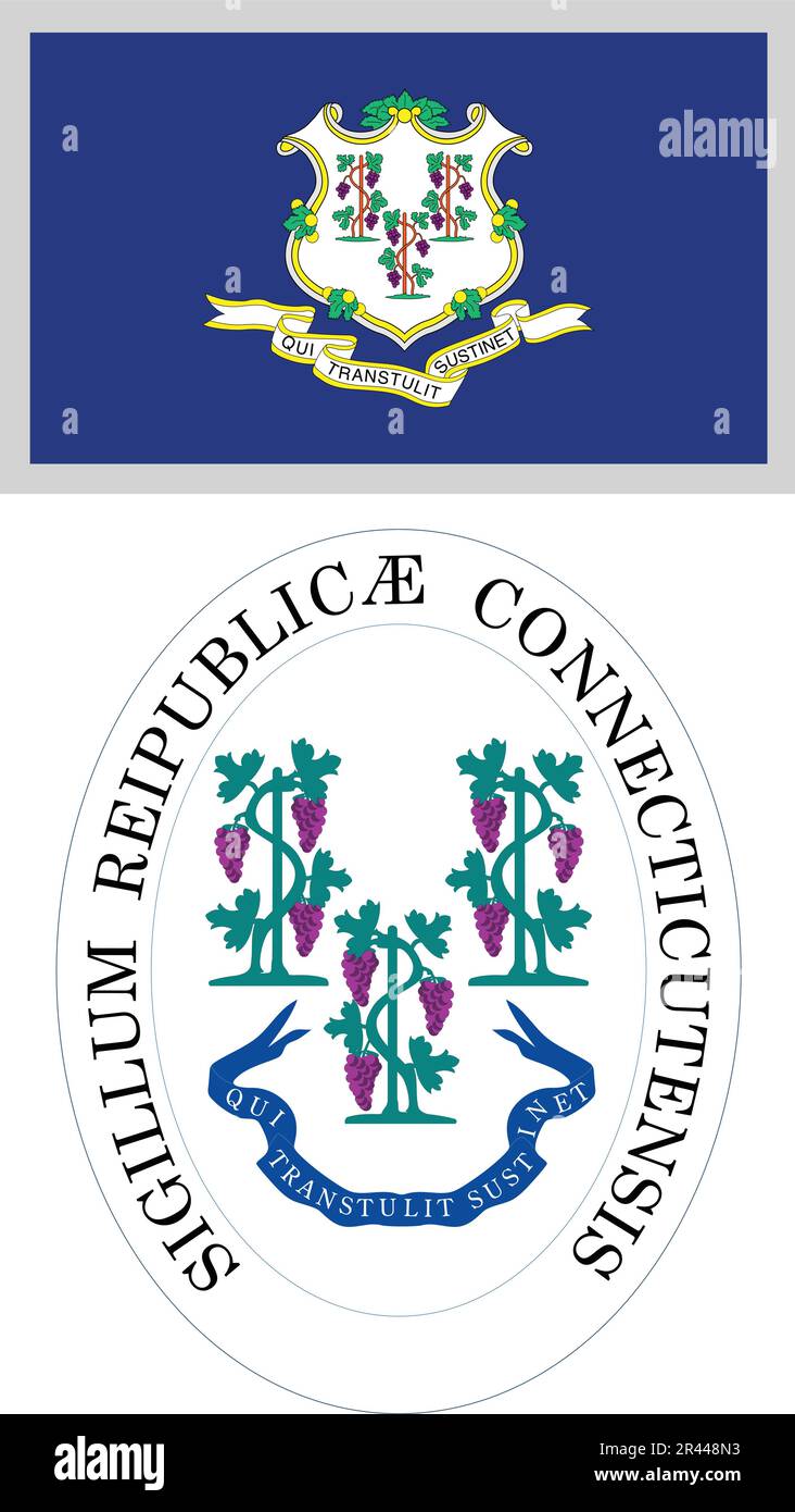 Connecticut US state Flag e Coat of Arm Design Illustrazione Vettoriale