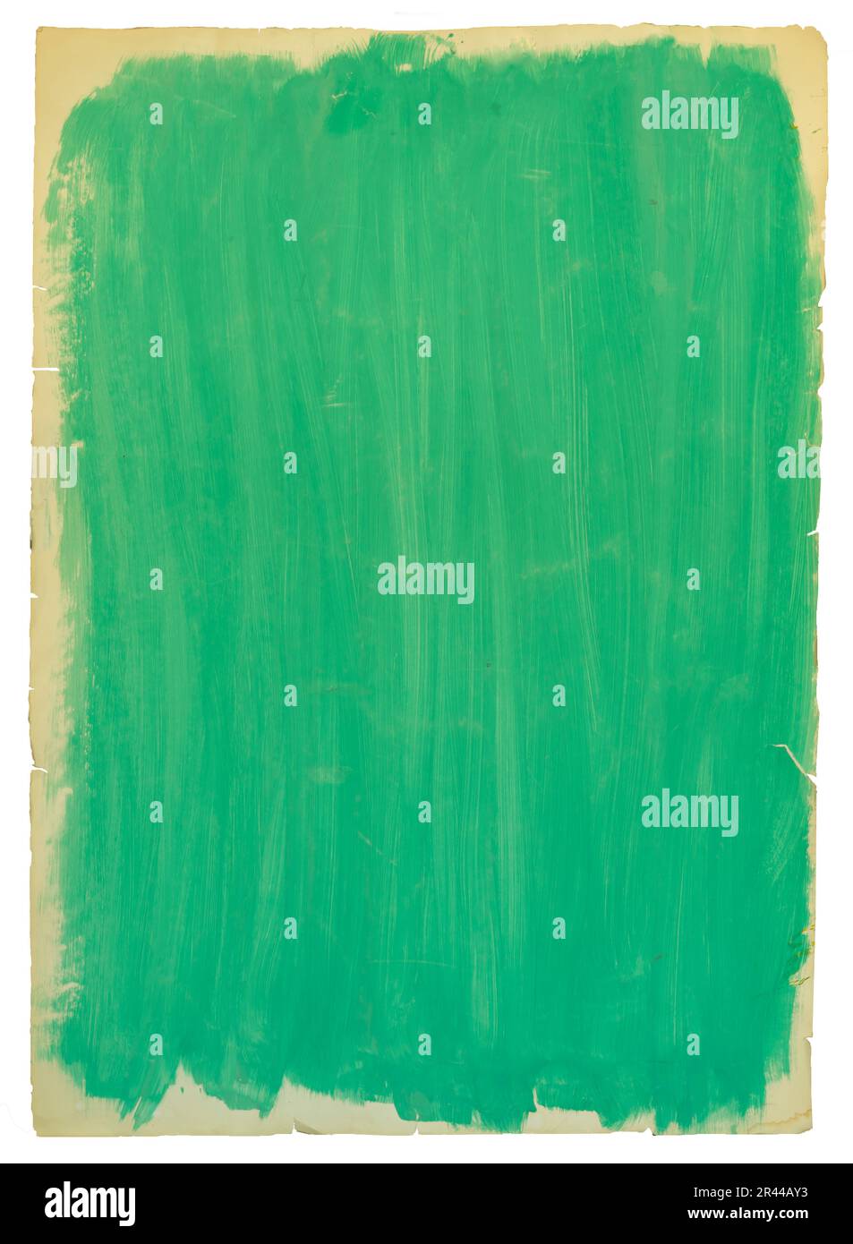 Poster bianco grungo giallo verde teal vuoto o sfondo di carta. Ruvido grungo graffiato e strappato strappato bordi strappati, isolato su sfondo bianco, copia gratuita spa Foto Stock