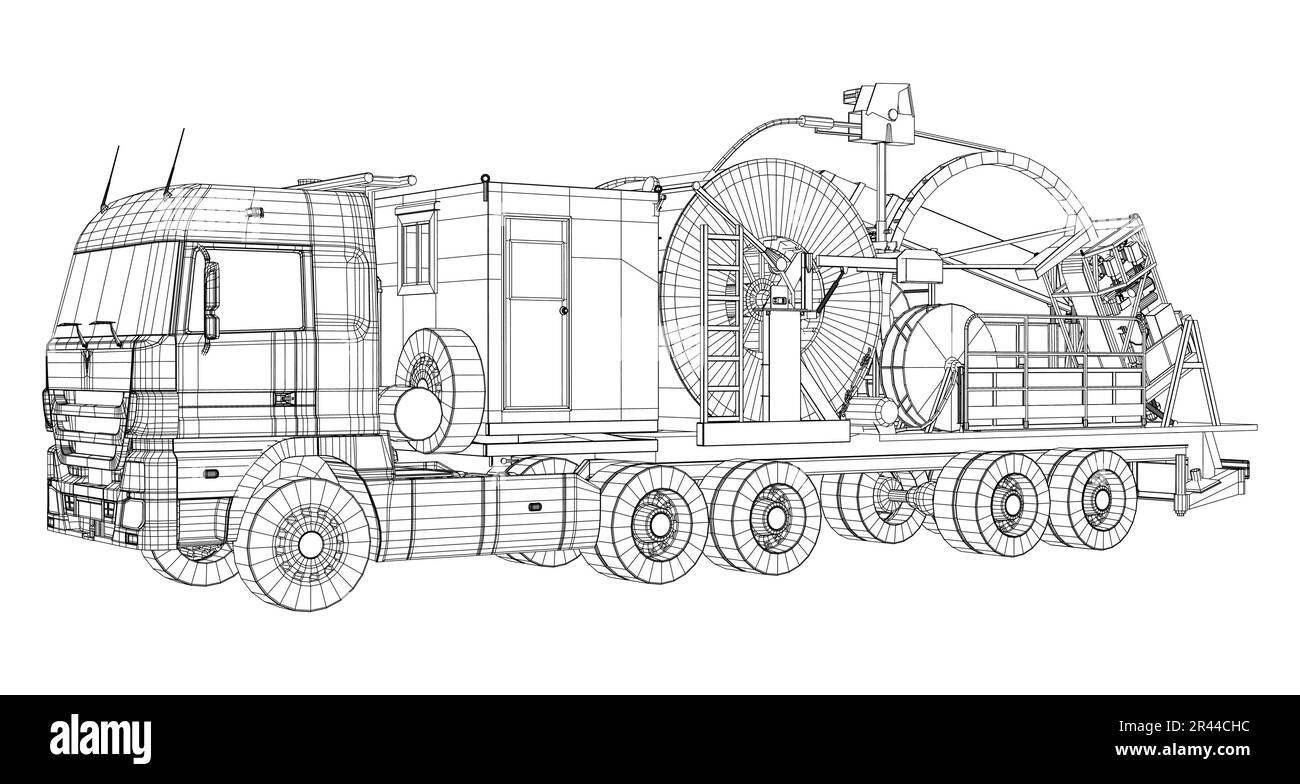 Macchina a spirale per la revisione di pozzi di gas, installazione, profilatore di gas-buco. Industria petrolifera, del gas Illustrazione Vettoriale