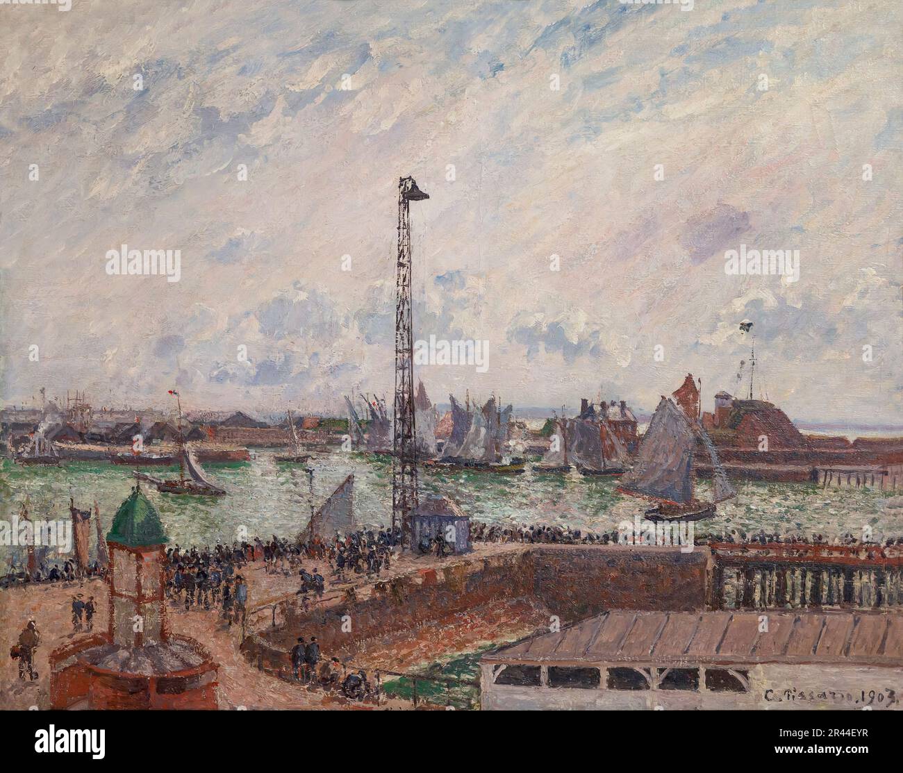 I piloti' Jetty, Le Havre, Mattina nuvoloso e nebbioso meteo, Camille Pissarro, 1903, Foto Stock