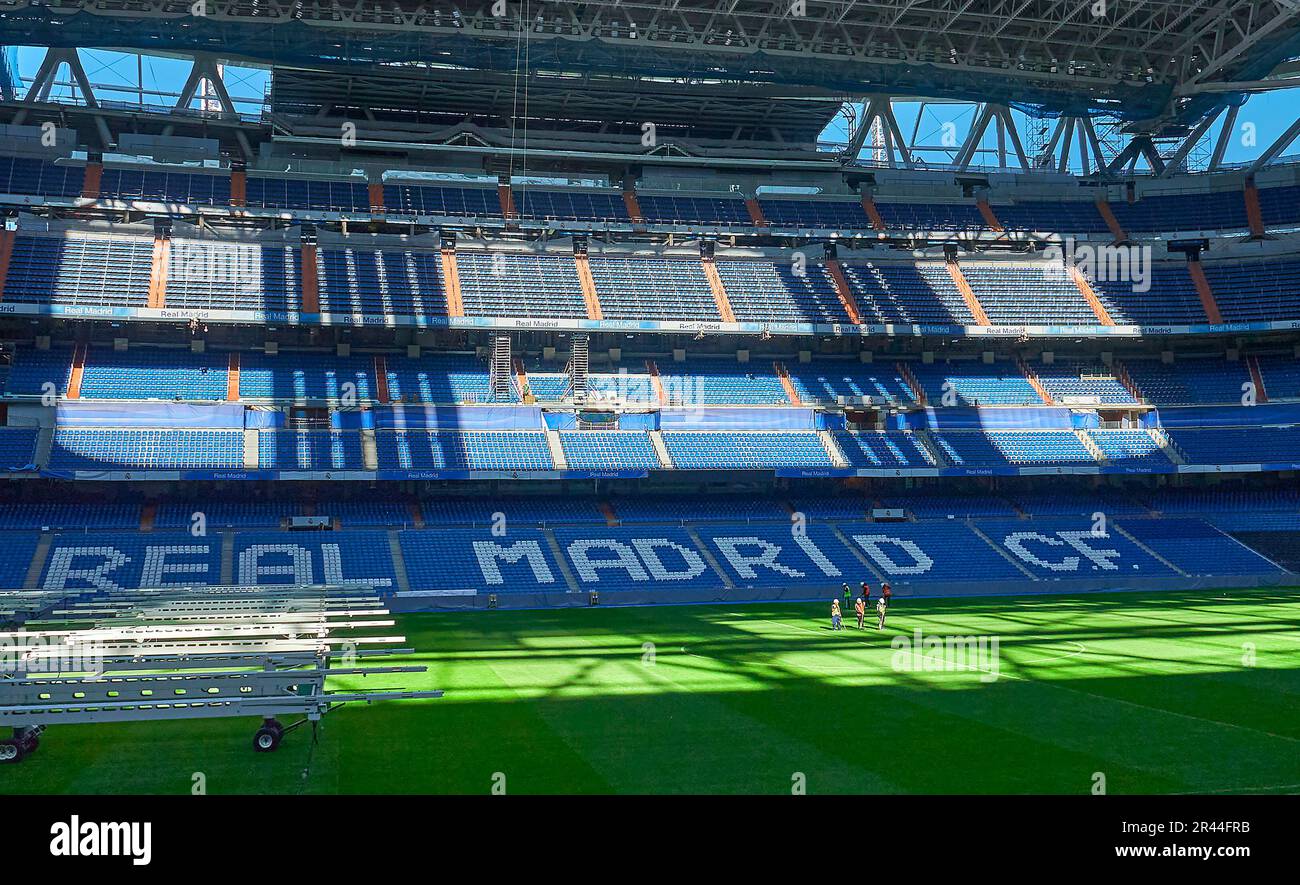 Vista sul campo all'Arena Santiago Bernabeu. Madrid, Spagna Foto Stock