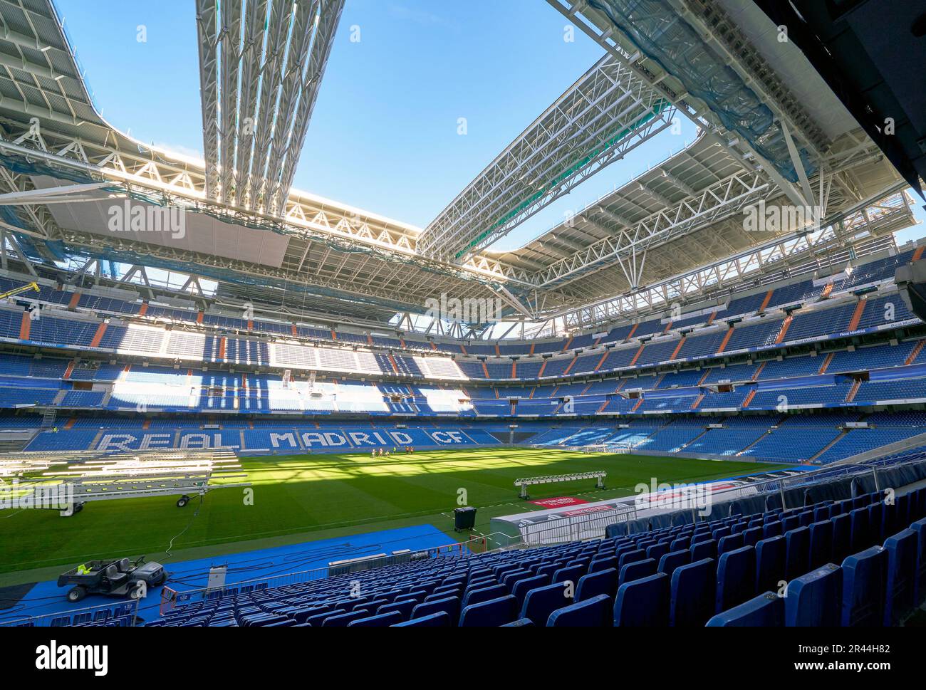 Vista sul campo all'Arena Santiago Bernabeu. Madrid, Spagna Foto Stock