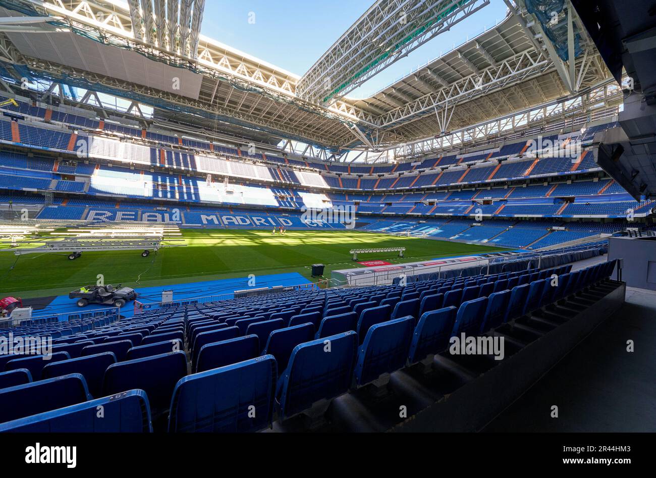 Vista sul campo all'Arena Santiago Bernabeu. Madrid, Spagna Foto Stock