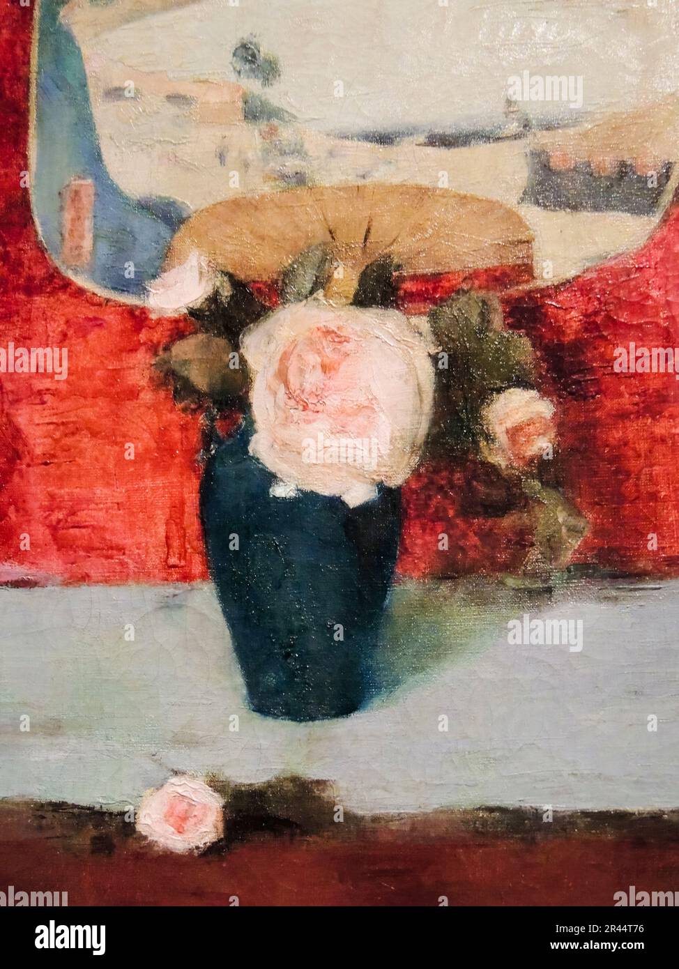 Fernand Khnopff, Rose e fan giapponese, olio su tela, pittura di vita morta 1885 Foto Stock