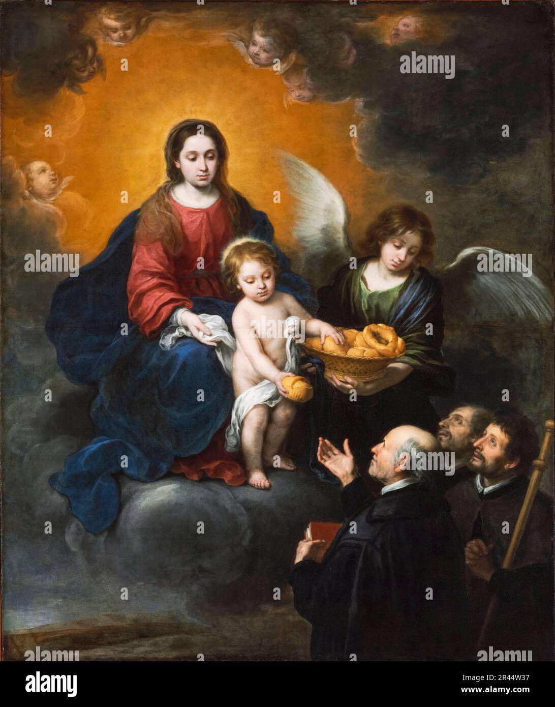 Il Bambino Cristo che distribuisce il pane ai pellegrini, dipinto di Bartolomé Esteban Murillo, 1678 Foto Stock