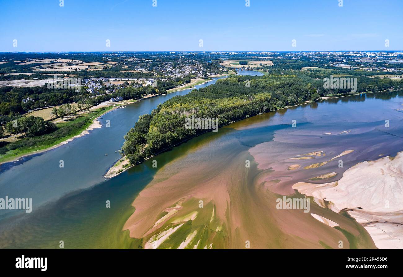 Bouchemaine (Francia nord-occidentale): Vista aerea della confluenza del Maine e dei fiumi Loira. Foto Stock