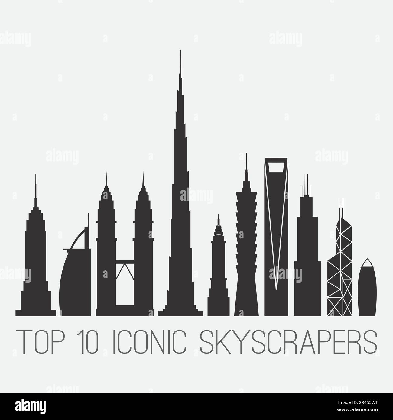 Set di illustrazioni Skyscraper in bianco e nero - progettazione di clipart in formato vettoriale modificabile Illustrazione Vettoriale
