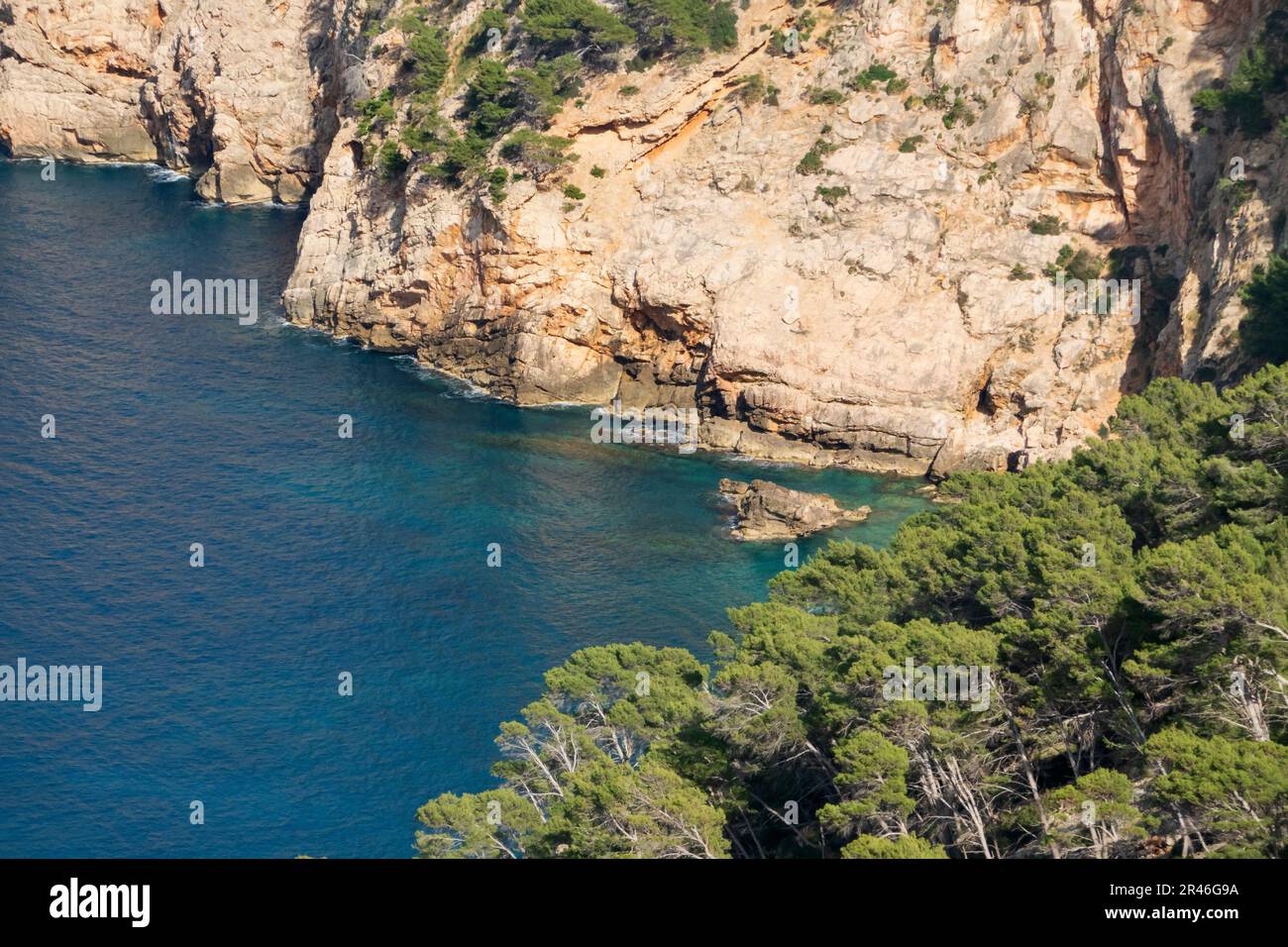 Vista dall'attrazione turistica Mirador de es Colomer sul Formentor di Maiorca, Maiorca, Isole Baleari, Spagna. Foto Stock