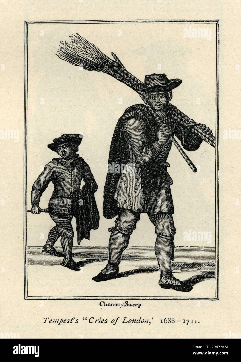 Tempest's grida di Londra, Chimney sweep e il suo ragazzo, 18th ° secolo British History, Vintage Illustration Foto Stock