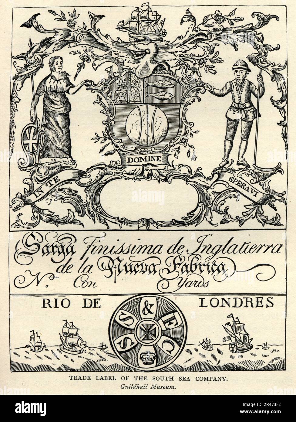 Marchio commerciale della South Sea Company, 18th ° secolo. La South Sea Company era una società britannica fondata nel gennaio 1711, creata come partnership pubblico-privato per consolidare e ridurre il costo del debito nazionale. Foto Stock
