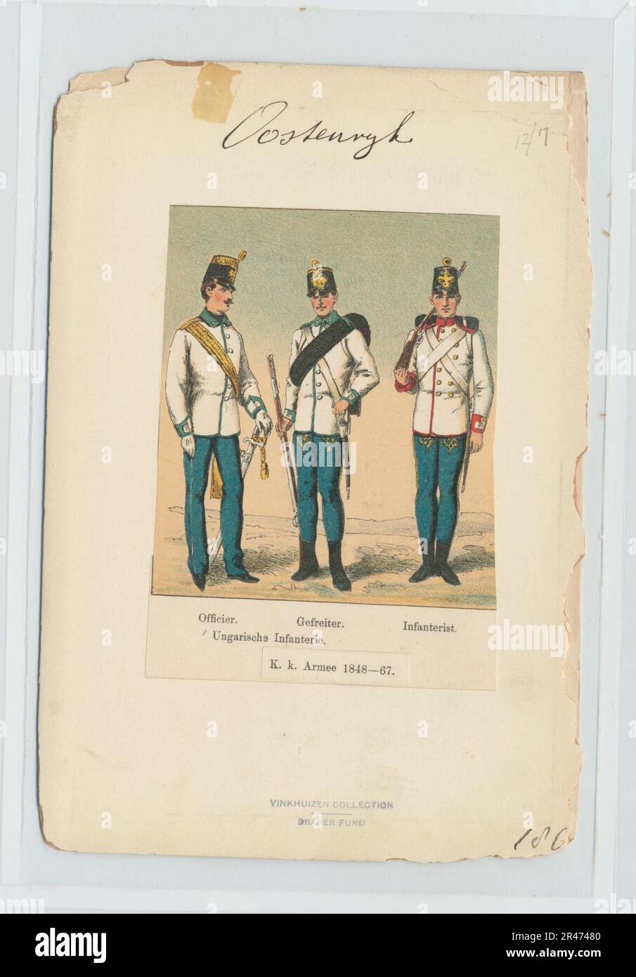 Ungarische Finfanterie- Officier, Gefreiter, Infanterist. K.K. Armee 1848-67 Foto Stock