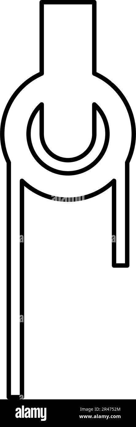 Verricello con struttura a cordicella carrucola per arrampicata attrezzatura blocco carrucola profilo linea icona colore nero vettore illustrazione immagine sottile stile piatto Illustrazione Vettoriale