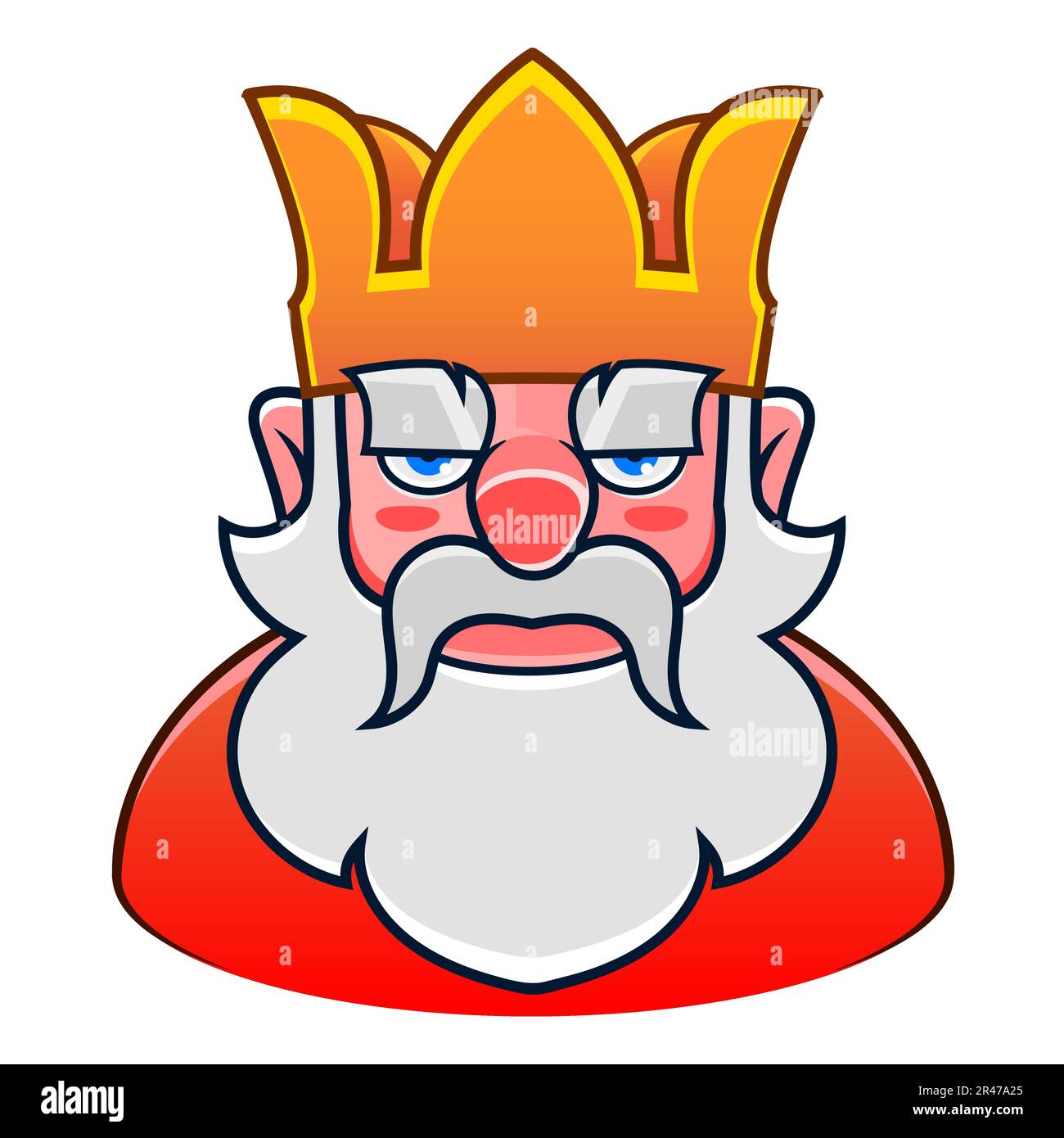 Illustrazione vettoriale del fumetto king isolata su sfondo bianco. Buon, allegro re che indossa corona e mantello. Stocky e grasso vecchio bianco pelato, genere Illustrazione Vettoriale