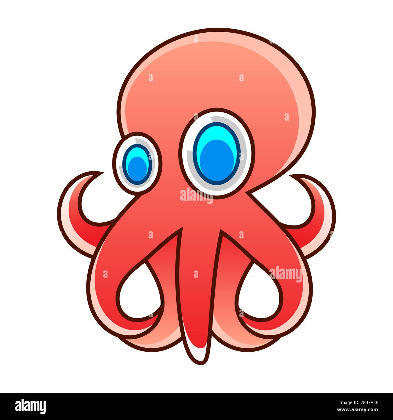 Polpo personaggio cartone animato isolato su sfondo bianco.vita marina con tentacoli, succhiatori e eyes.Inhabitant del fondale marino.carino stampa su tessuto e. Illustrazione Vettoriale