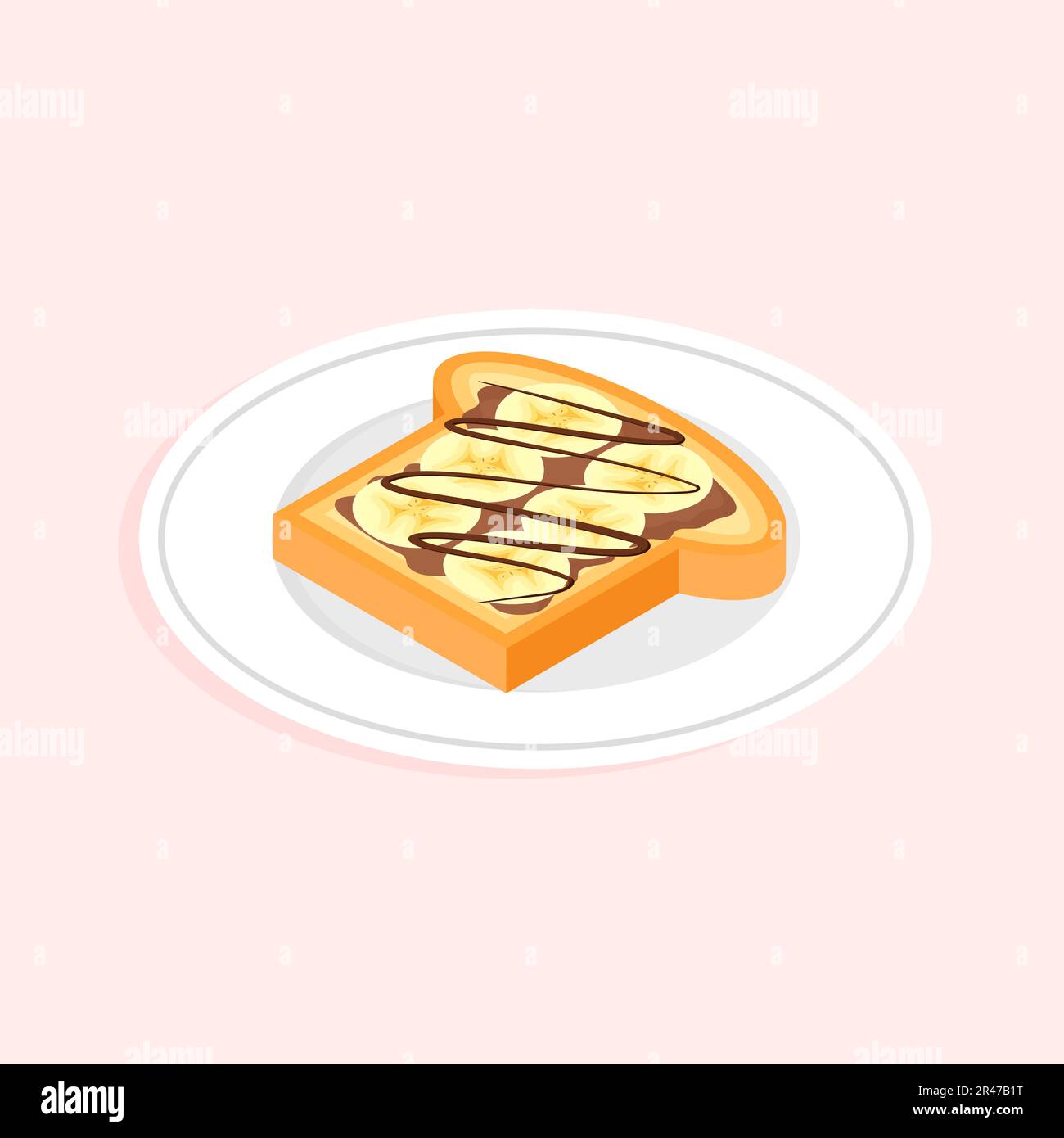 Toast alla banana con burro di arachidi e crema di cioccolato. Panino dolce Isometri. Illustrazione vettoriale in stile piatto alla moda isolato. Illustrazione Vettoriale