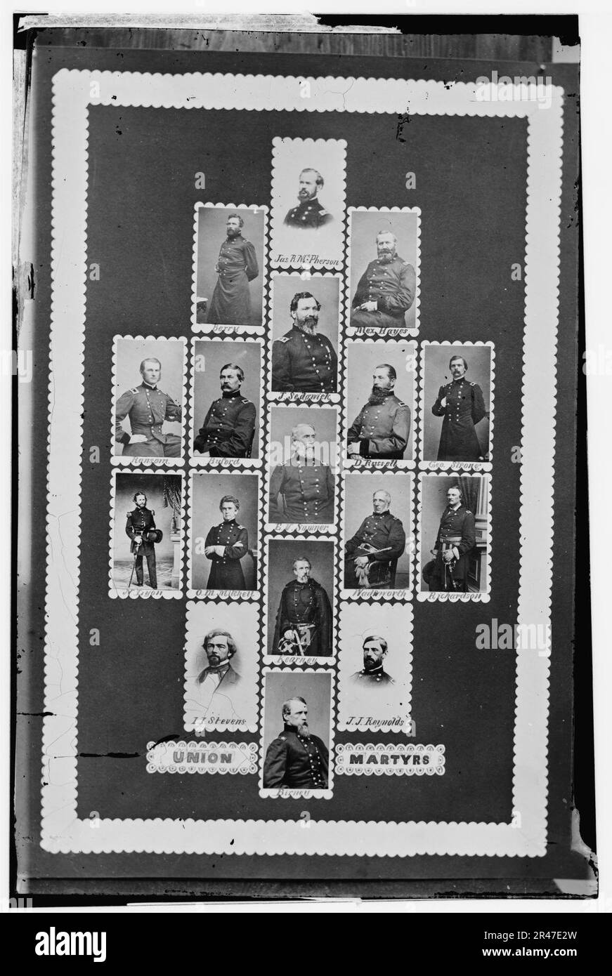 Martiri dell'Unione - Berry, Jas. McPherson, Alex. Hayes, Ransom, Buford, J. Sedgwick, D. Russell, Geo. Stone, N. Lyon, O.M. Mitchell, E.V. Sumner, Wadsworth, Richardson, Stevens, Kearney, J.J. Foto Stock