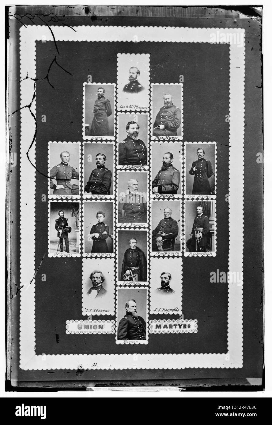 Martiri dell'Unione - Berry, Jas. McPherson, Alex. Hayes, Ransom, Buford, J. Sedgwick, D. Russell, Geo. Stone, N. Lyon, O.M. Mitchell, E.V. Sumner, Wadsworth, Richardson, Stevens, Kearney, J.J. Foto Stock