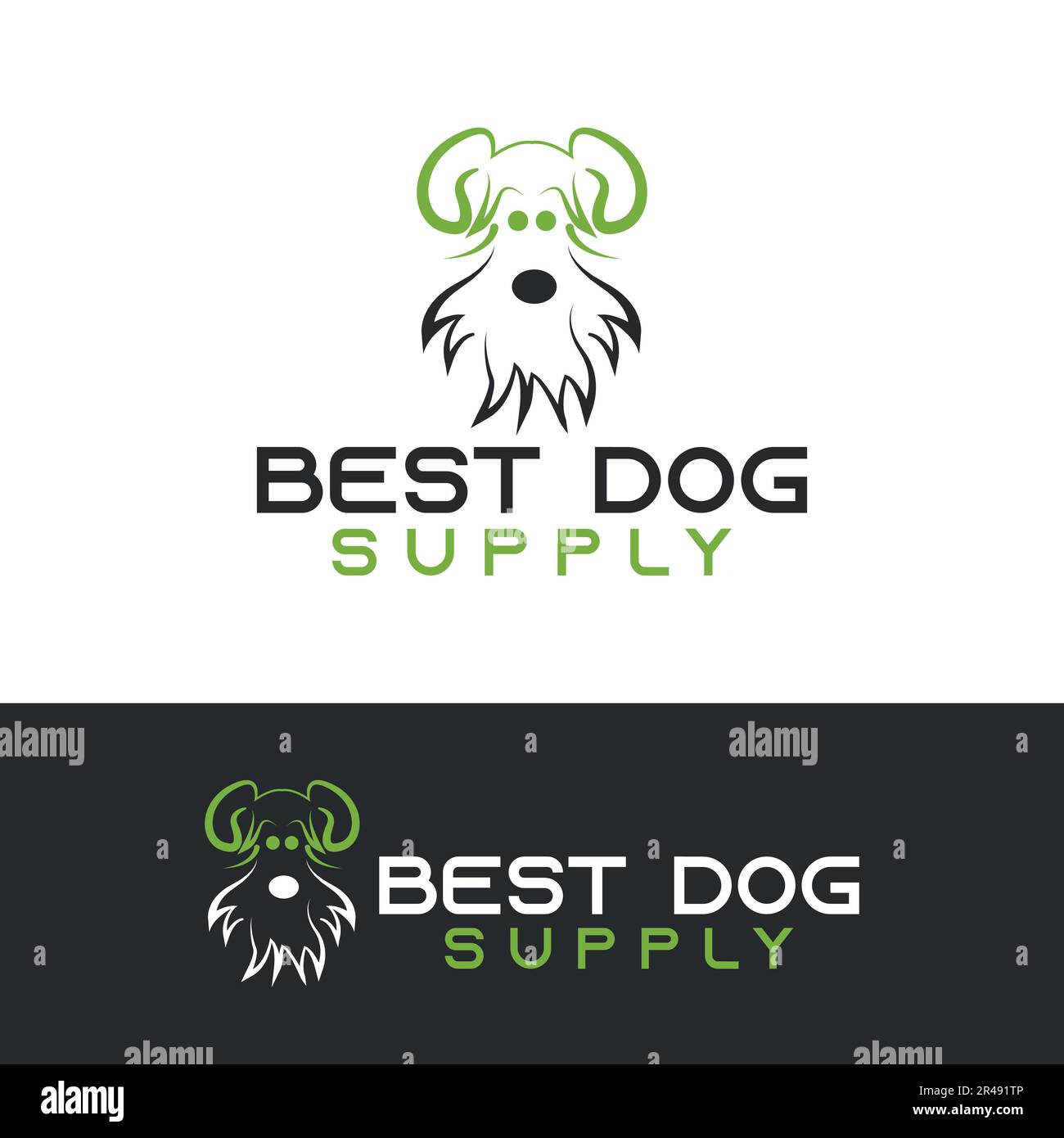 Miglior fornitura per cani, logo per cani, verde, minimalista e logo aziendale in modello vettoriale Illustrazione Vettoriale