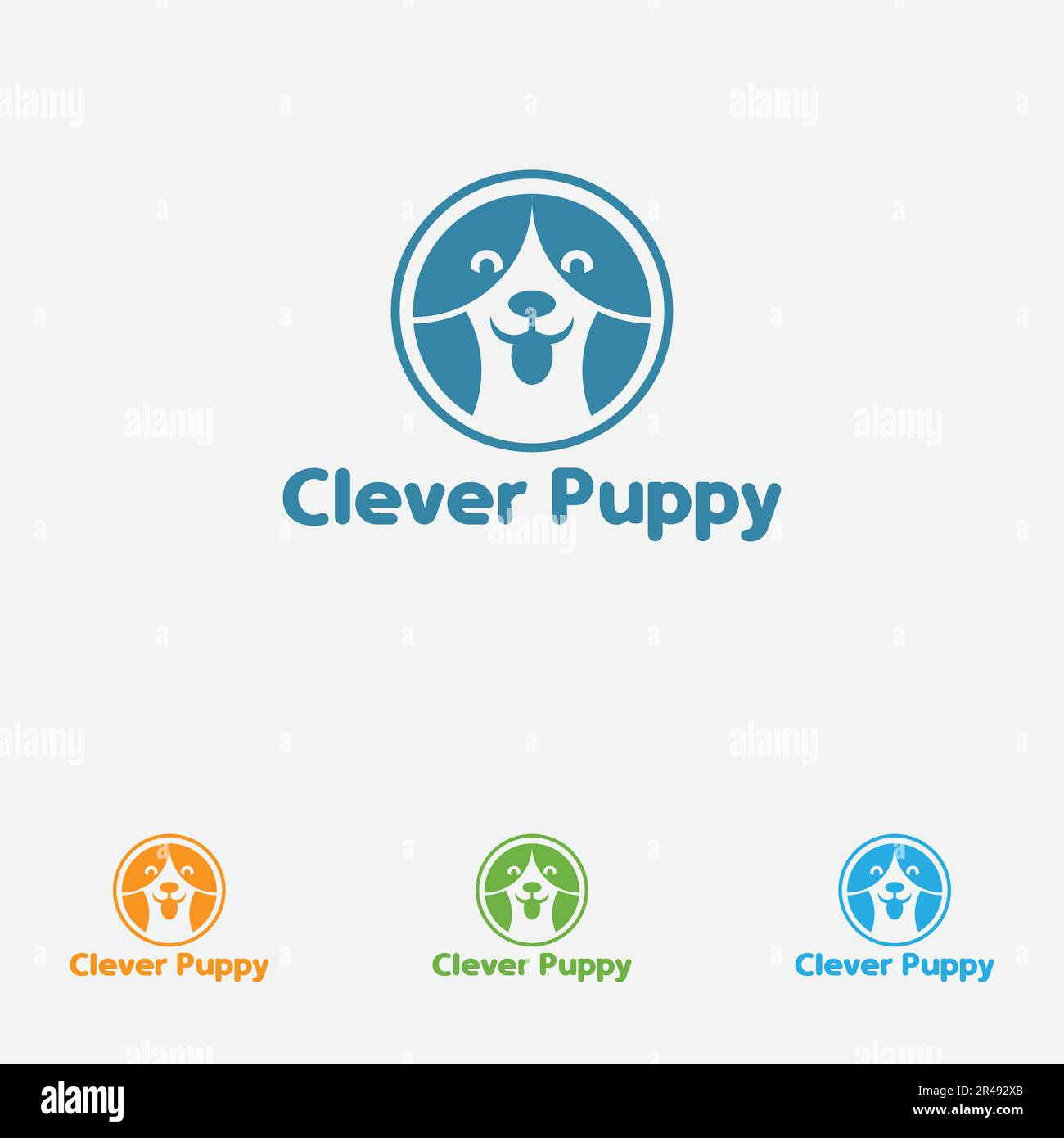 logo cucciolo intelligente, cura, logo cane, design minimalista e logo aziendale Illustrazione Vettoriale