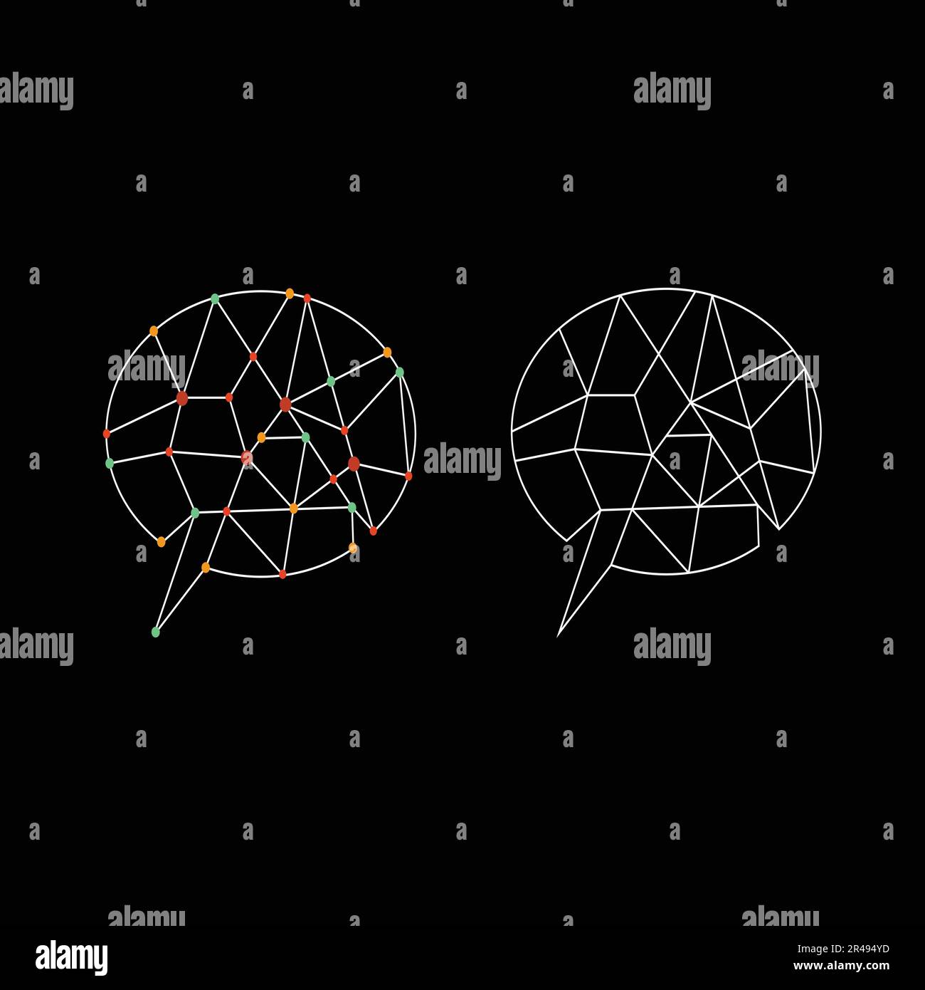 Connessione di rete cerebrale geometrica astratta. Logo Brain, icona design vettoriale Illustrazione Vettoriale