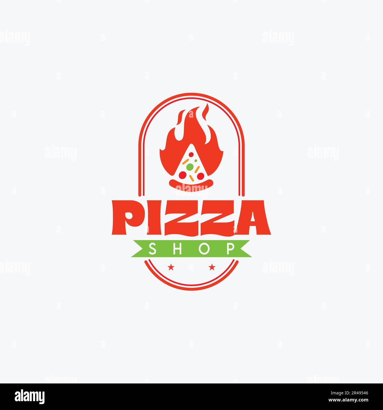 logo pizza, logo food, vintage, business e minimal logo design in modello vettoriale Illustrazione Vettoriale