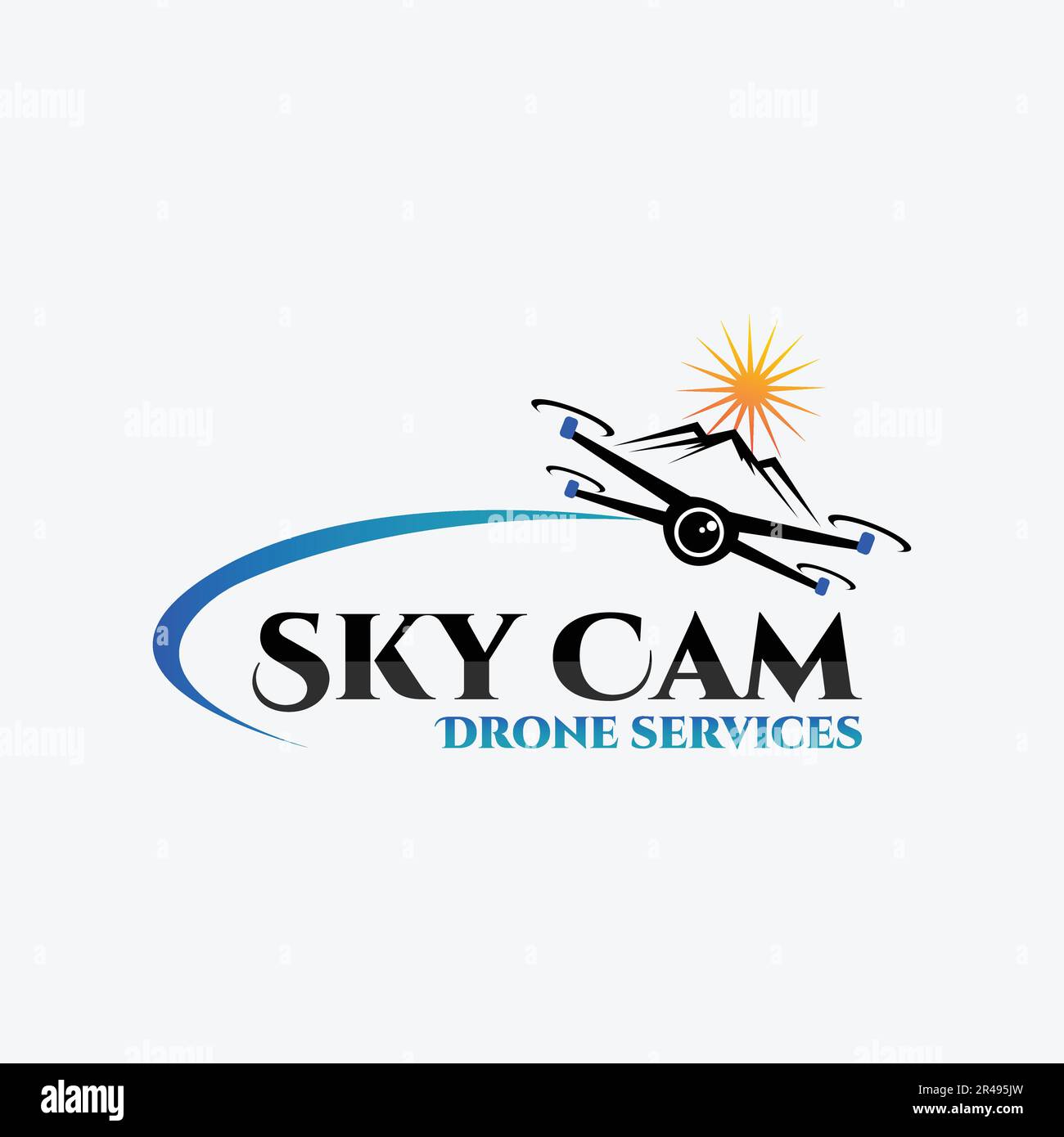 Ispirazione per il design del semplice logo del drone vettoriale Illustrazione Vettoriale