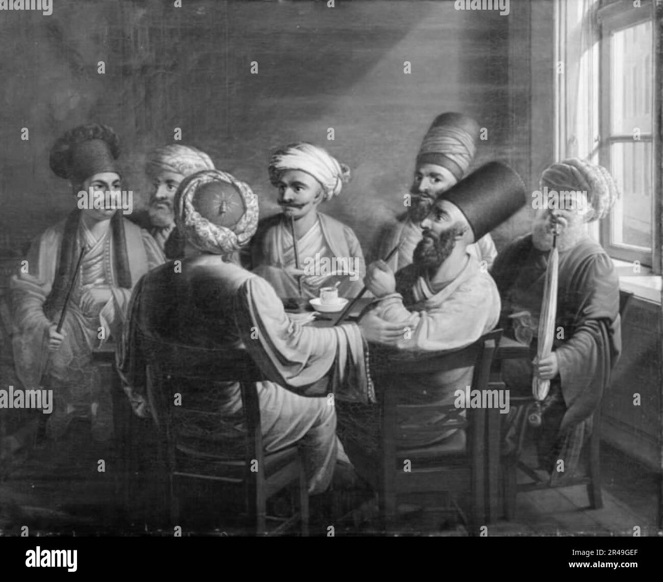Un gruppo di commercianti greci, armeni e turchi in una caffetteria a Vienna, 1813-1824. Foto Stock