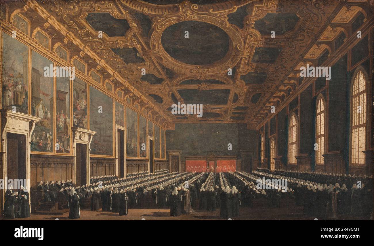Il Doge e il Gran Consiglio nella Sala del Maggior Consiglio, 1761-1765. Foto Stock