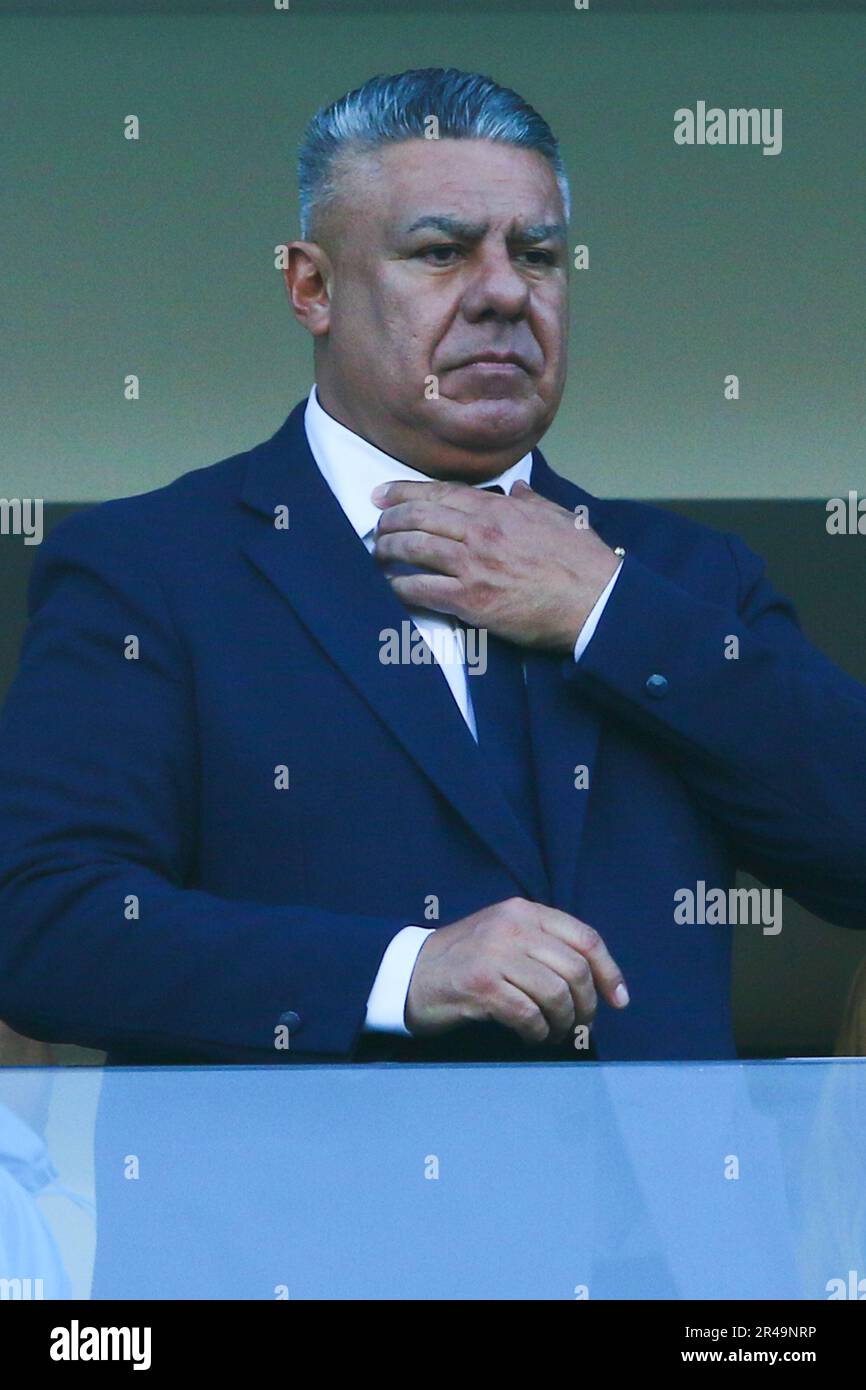 San Juan, Argentina, 26th maggio 2023, Claudio Tapia, presidente dell'Associazione calcistica argentina (AFA) durante la partita del terzo turno del Gruppo A per la Coppa del mondo FIFA U20 allo stadio Bicentenario (Photo: Néstor J. Beremblum) Foto Stock