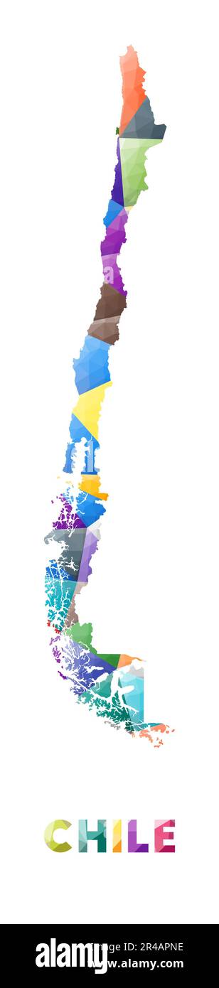 Cile - colorato basso poly forma paese. Triangoli geometrici multicolore. Design moderno e alla moda. Illustrazione vettoriale. Illustrazione Vettoriale