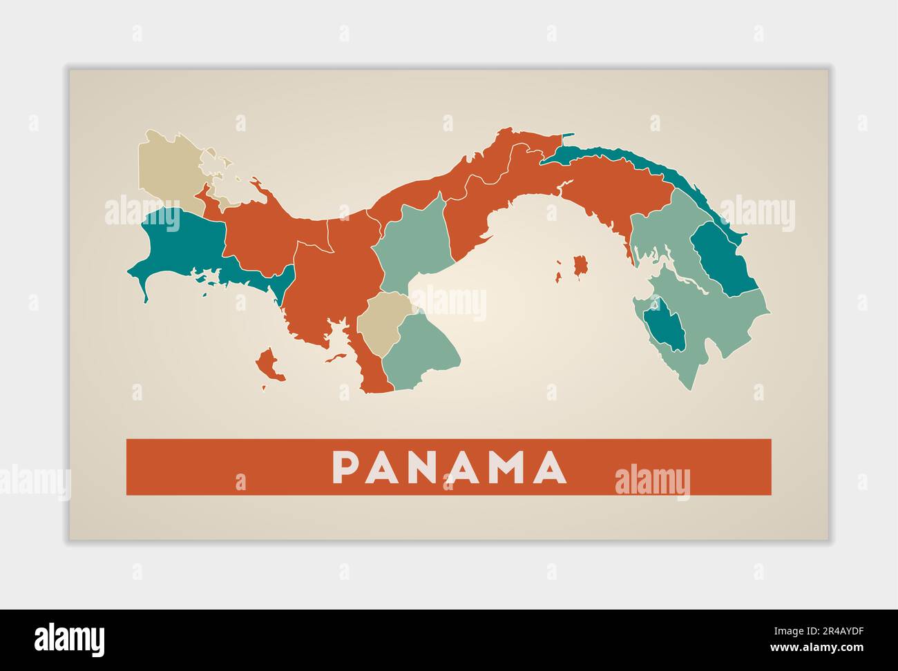 Panama poster. Mappa del paese con regioni colorate. Forma di Panama con nome del paese. Potente illustrazione vettoriale. Illustrazione Vettoriale