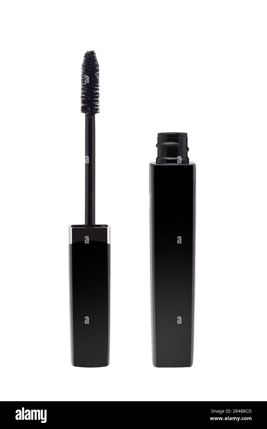 Bacchetta e tubo mascara nero su sfondo bianco Foto Stock