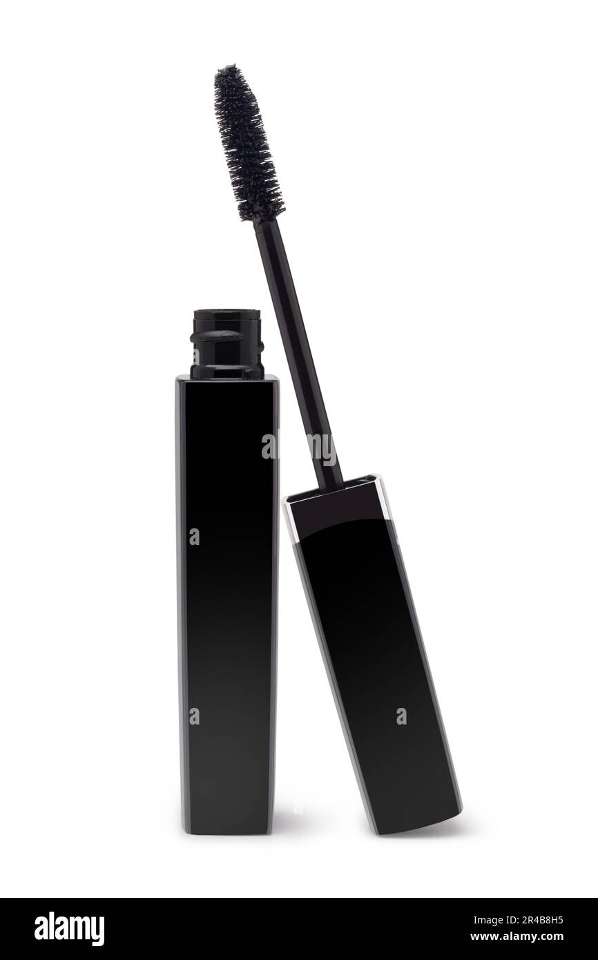 Bacchetta e tubo mascara nero su sfondo bianco Foto Stock