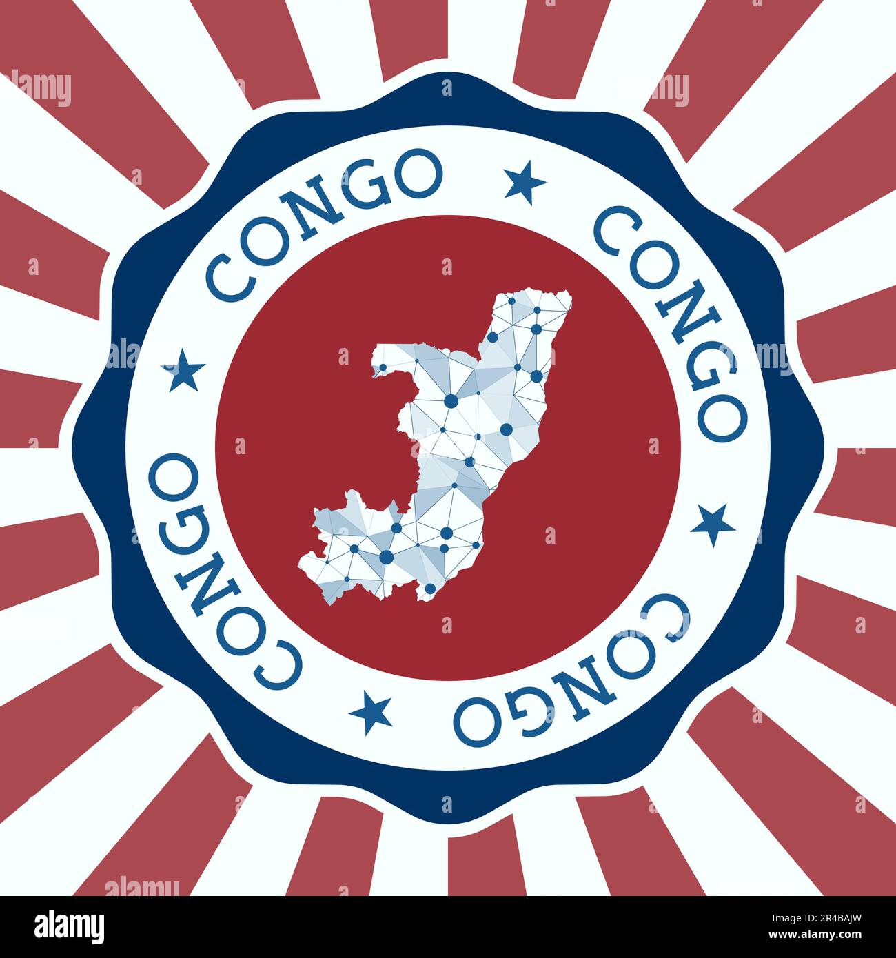 Logo Congo. Logo rotondo di paese con mappa a maglia triangolare e raggi radiali. Vettore EPS10. Illustrazione Vettoriale