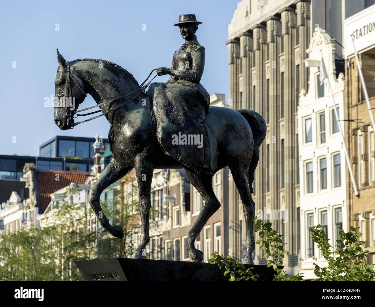 Statua equestre della regina Wilhelmina, Amsterdam, capitale dei Paesi Bassi, Olanda, Europa occidentale Foto Stock