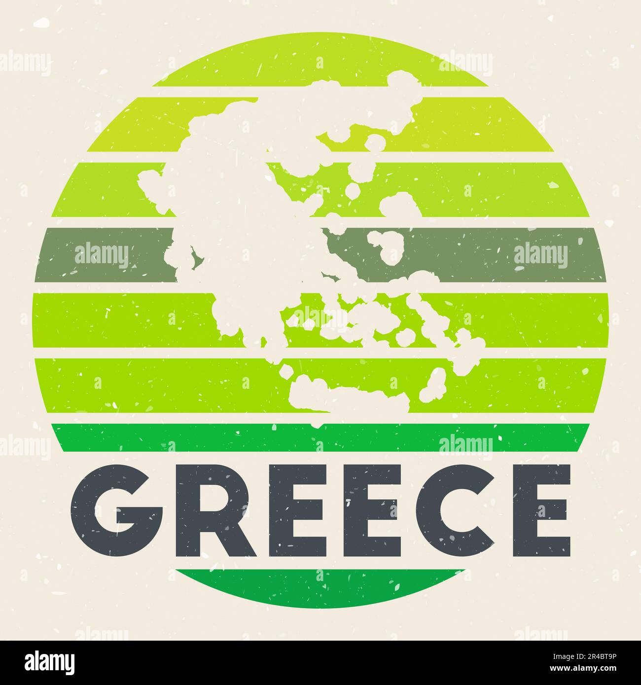 Logo della Grecia. Firma con la mappa del paese e strisce colorate, illustrazione vettoriale. Illustrazione Vettoriale