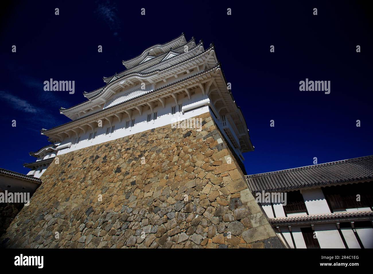 Un angolo basso del Castello di Hikone in Giappone di notte Foto Stock