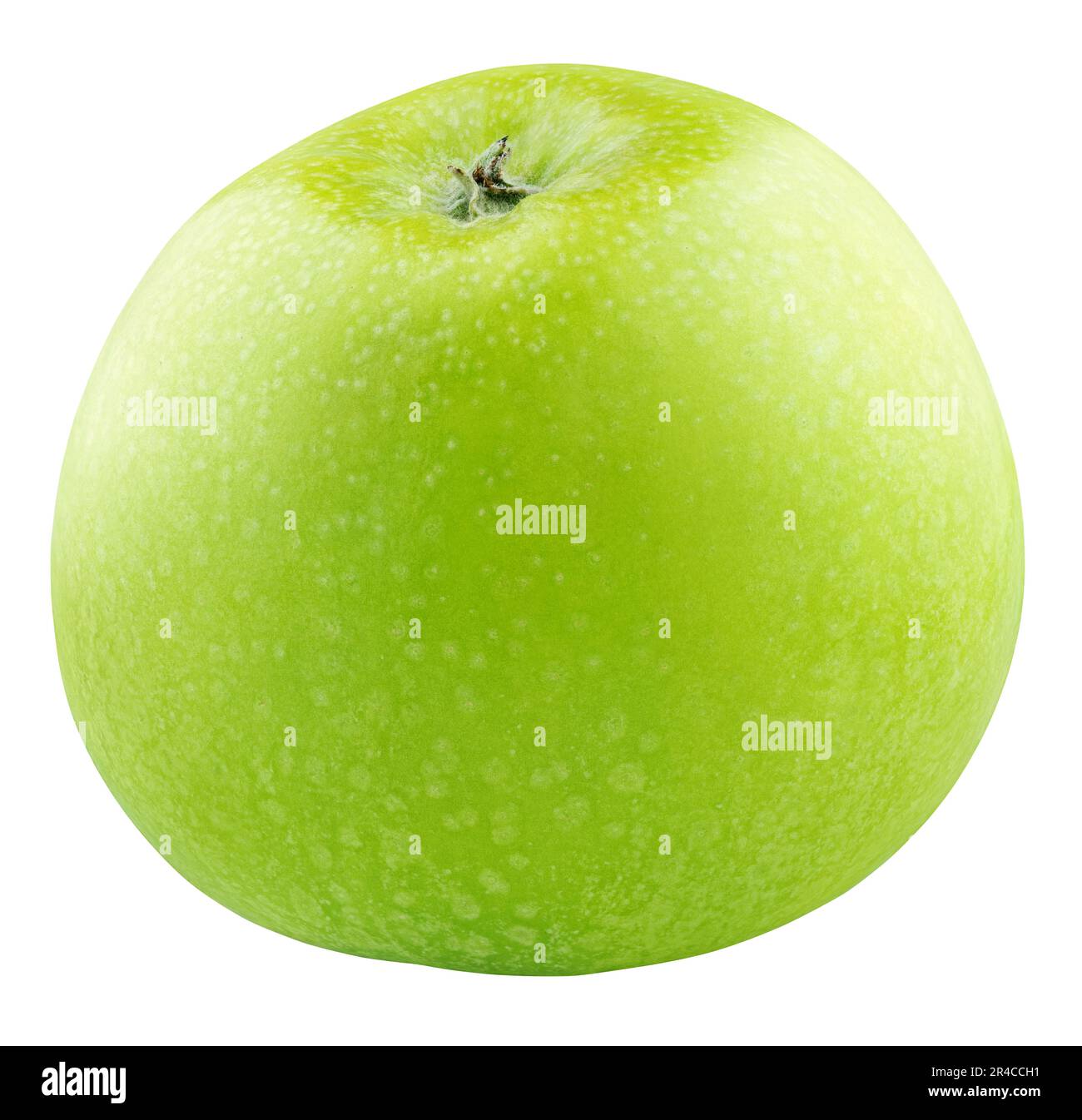 Singolo frutto verde di mela isolato su sfondo bianco. Mela Granny smith con tracciato di ritaglio. Profondità di campo completa Foto Stock