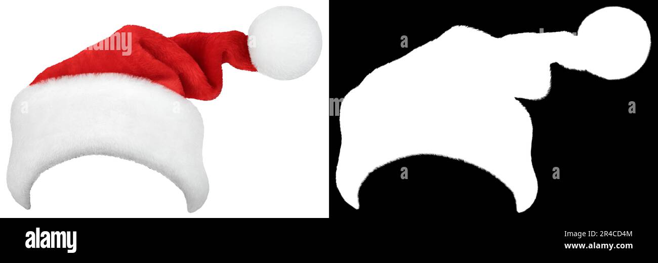 Cappello Babbo Natale rosso isolato su sfondo bianco con maschera di ritaglio (canale alfa) per un rapido isolamento. Facile selezione dell'oggetto. Foto Stock