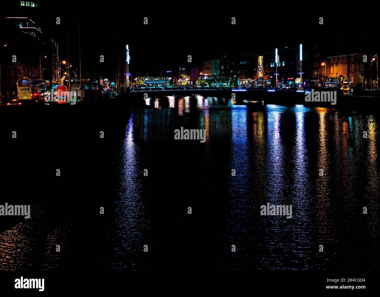 Fiume Liffey di notte Foto Stock