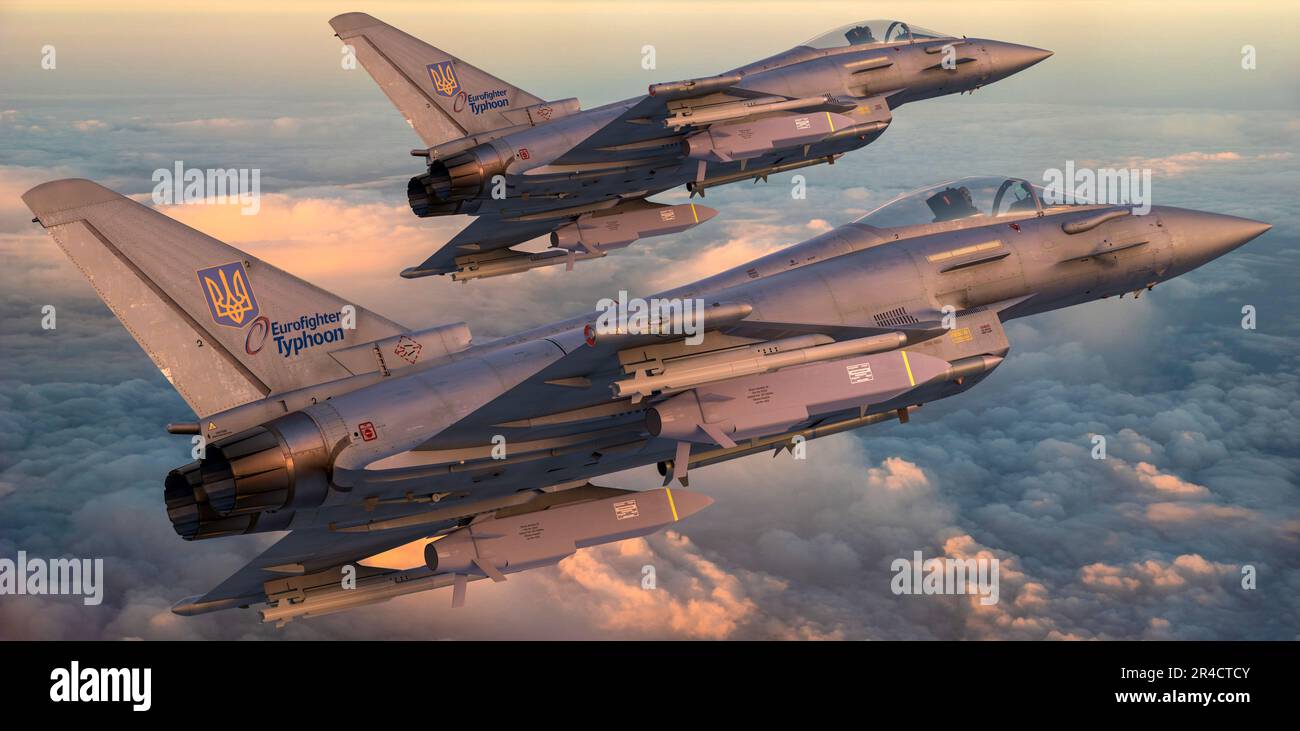 Eurofighter Typhoon è il più avanzato aereo da combattimento swing-role del mondo nei colori delle forze aeree ucraine Foto Stock