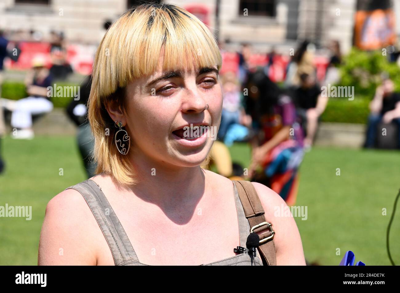 Londra, Regno Unito. 27th Maggio 2023.Rosa Hicks, basta fermare il petrolio, non la mia protesta di Bill. Attivisti di organizzazioni diverse hanno protestato in Piazza del Parlamento contro il disegno di legge del Public Order Act del 2023, entrato in vigore il 3rd 2023 maggio. Foto Stock