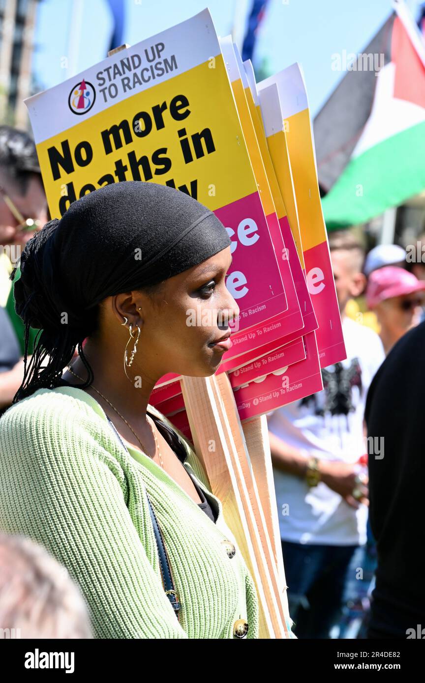 Londra, Regno Unito. 27th maggio 2023. Non la mia protesta di Bill. Attivisti di organizzazioni diverse hanno protestato in Piazza del Parlamento contro il disegno di legge del Public Order Act del 2023, entrato in vigore il 3rd 2023 maggio. Credit: michael melia/Alamy Live News Foto Stock