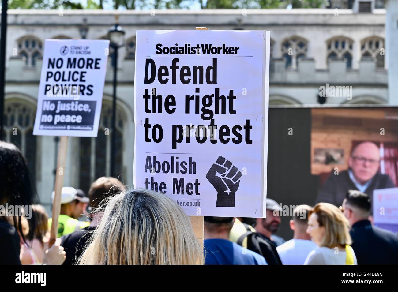 Londra, Regno Unito. 27th maggio 2023. Non la mia protesta di Bill. Attivisti di organizzazioni diverse hanno protestato in Piazza del Parlamento contro il disegno di legge del Public Order Act del 2023, entrato in vigore il 3rd 2023 maggio. Credit: michael melia/Alamy Live News Foto Stock